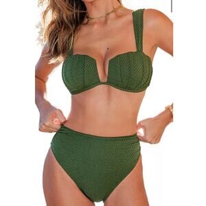 NEW CupShe On Holiday Green Bikini Set Size Large